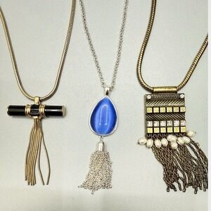 Designer Fringe Necklace Lot of 3 Long Opera Signed Statement Casual Everyday